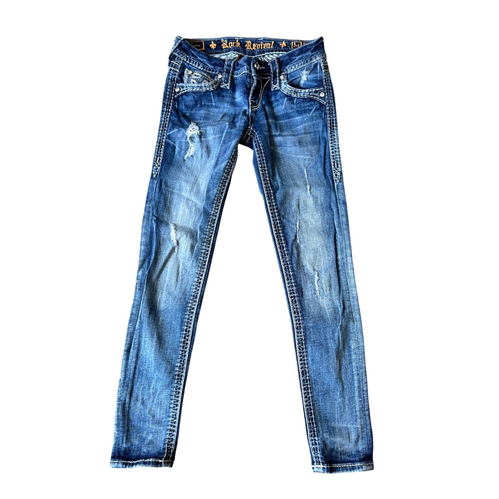Rock Revival Ankle Skinny Sundee Jeans Womens 24 Y2K Rhinestone Preppy Grunge
